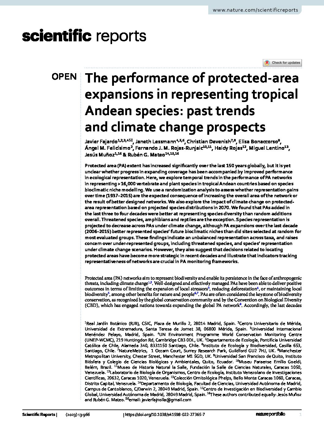 The performance of protected-area expansions in representing tropical Andean species: past trends and climate change prospects